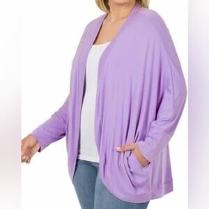 Zenana Outfitters Purple Open-Front Cardigan Sweater